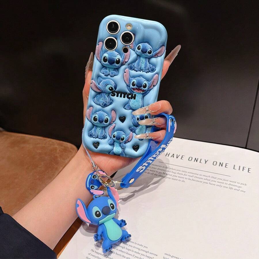 Disney Lilo And Stitch Phone Case : 3D Fluffy Pattern Border Protector Phone Soft Phone Case With A Free Cute Stitch Bracelet Chain Lanyard, Stitch, Lilo, Angel, For Apple 17 Promax 17 Pro 16 15 14 13 12 11 Pro Max XS Max X XR Soft Cover Summer Phone Case - 白色 - 查看 1