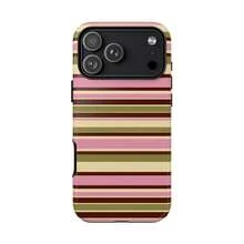 復古粉綠條紋手機殼，適用於 iPhone 17、16、15、14、13、12、11 Pro Max - 彩色 - 查看 5