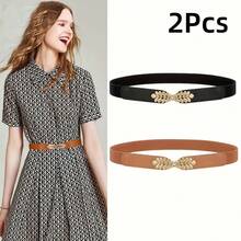1pc/2pcs/4pcs Women's Minimalist Versatile Leaf Buckle Elastic Belt, Adjustable Decorative Accessory, Suitable For Dresses, Elegant Waist-Cinched Belt - Multicolor - View 14