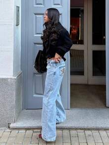 Loose-Fitting Jeans With A Retro Star Print - 藍色豹紋星 - 查看 4