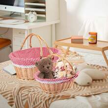Cesta ovalada tejida de mimbre de color natural, cesta de almacenamiento de dulces de Pascua, cesta de vino con asa, cesta para recolección de huevos para bodas a bajo precio - B - Ver 7