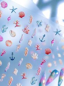 5D Ocean Nail Art Stickers Embossed Starfish Seashell Seahorse Coral Decals Self-Adhesive Beach Nail Sliders For Summer Manicure - Multicolor - View 7