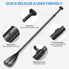 Remo de SUP FOWAWU de aluminio, remo de pie de 3 piezas, ajustable de 160 a 210 cm, remo muy ligero de 804 g para remo de pie, surf, navegación, piragüismo - Negro - Ver 4