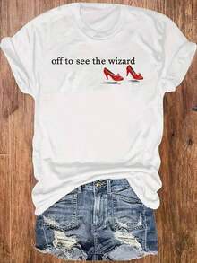 Minimalist. 1 Pack. 100% Cotton. Large Size Cotton Graphic Tee 1 Pack. "Off To See The Wizard" Offer -Women's Tee. | Nostalgic Ruby Red Slipper Print, Comfortable For All Seasons, Crew Neck, Regular Fit, Slightly Stretchy Fabric, Women's Short-Sleeved Round Neck Graphic Print Tee, Valentine's Day, St. Patrick's Day, Easter Theme, Casual Everyday Wear, Y2K, Men's Oversized Shirt, Summer Tops. Summer Crew Neck - 白色 - 查看 7