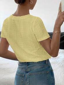 Camiseta de manga corta de unicolor casual para mujer, verano - Amarillo - Ver 2