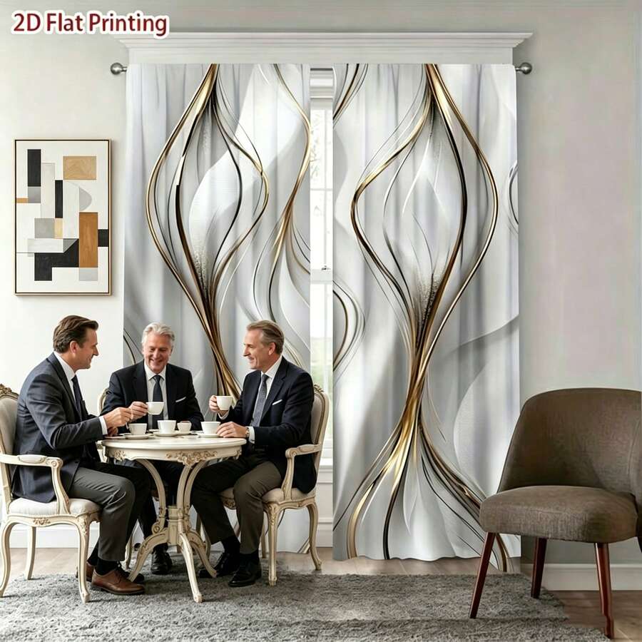 2 Stück 2D bedruckte Polyester Vorhänge, filtern Sonnenlicht, maschinenwaschbar, geeignet für Schlafzimmer, Wohnzimmer und Büro, halbtransparente Dekorations-Vorhänge für Zuhause (es kann aufgrund des Fotografiewinkels leichte Farbunterschiede geben)