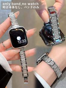 Huastonband 1件薄款滿鑽金屬錶帶 銀色，適用於 女款銀色錶帶 38/40/41mm，42/44/45/4649mm 滿星鑽金屬錶帶 適用於 Series S11/S10, S9, S8, SE, S7, S6, S5, S4 Ultra 3 2 1 SE，密集水鑽裝飾 奢華閃亮輕奢風，夏季海灘銀色飾品女款配件 - 銀色 - 查看 7