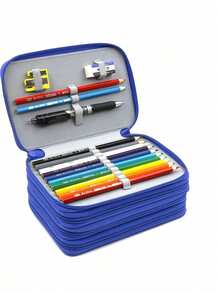 Large Capacity Zipper Pencil Case, Multi-Functional Pencil Bag, 72 Slots Color Pencil Box With 3 Big Holes For Pencil Sharpener, Eraser And Pencils - Single Piece - View 5
