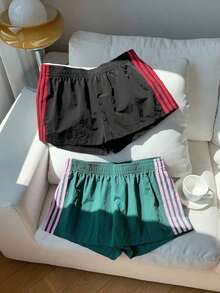 2 piezas Shorts casuales de estilo callejero para mujer con contraste de color en la cinta, shorts de lunares, verano - Multicolor 13 - Ver 3
