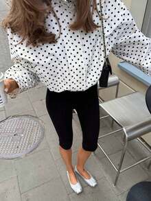 Chaqueta Holgada de Manga Larga con Estampado de Lunares para Mujer, Moda de Otoño, Cuello Alto con Cierre de Cremallera - Blanco - Ver 5