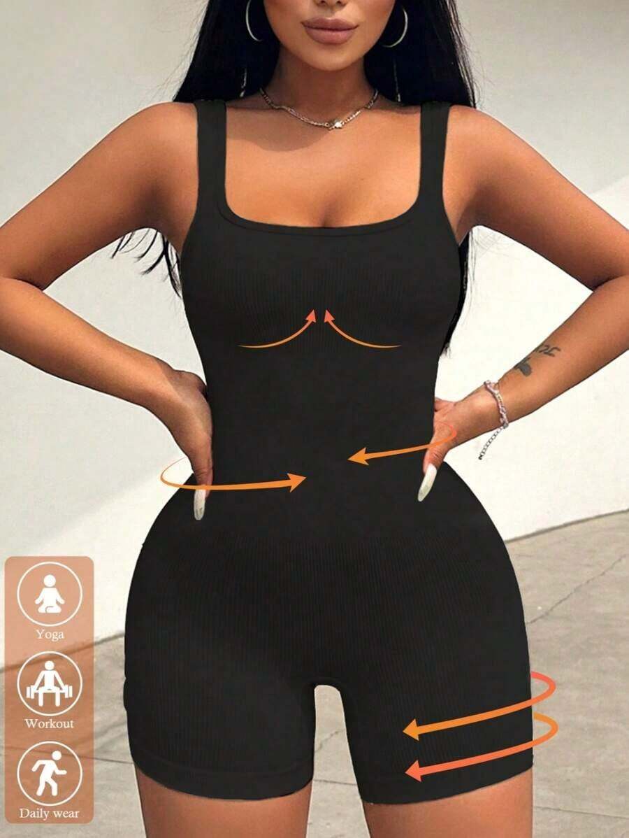 Mono elástico para mujer de moda simple y unicolor con ajuste ceñido - Negro 2 - Ver 1
