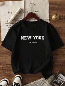 Women's Short Sleeve Crop Top, Vintage Wash Style, With Retro Urban Letter Graphic Print, Round Neck, Slim Fit, Casual Top, Breathable And Lightweight, Urban Clothing For Daily Wear, Music Festivals, Concerts, Holidays, Weekends, Perfect For Urban Style, Casual Outings, College, Gym And Summer Looks Y2K. - 黑色 - 查看 6