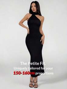 Vestido ajustado de cuello de halter y espalda descubierta - Negro - Ver 10