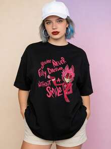 Camiseta de manga corta con cuello redondo suave y casual de verano para mujer, tops para salir, algodón, vintage, estilo callejero europeo y americano, casual deportivo, estilo unisex, estilo casual urbano, tops bonitos, Gen Z, curvas, ropa Y2K, camisetas divertidas, tops para damas, conjuntos de vacaciones para mujer, top lindo, camiseta gráfica, conjuntos de primavera, camisetas holgadas, ropa de calle retro, estilo de los 90, estilo de los 2000, subcultura, top negro, tops blancos, atuendo de fiesta de los 90. - Negro - Ver 2