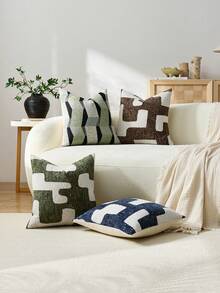 1/2 chiếc vỏ gối trang trí họa tiết hình học màu nâu, chất liệu jacquard chenille mật độ cao, hình vuông, tùy chỉnh, thích hợp cho gia đình, ghế sofa, giường, ghế, tiệc tùng, làm quà tặng bạn bè, phù hợp cho mọi mùa. - màu nâu - Xem 5