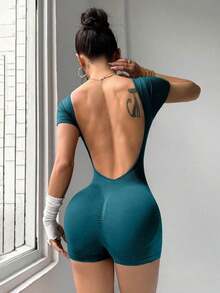 Conjunto de ropa activa con elasticidad alta y sin costuras, mono de yoga - Agua verde azul - Ver 3