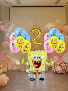 SpongeBob SquarePants Juego de globos para fiesta de cumpleaños y baby shower con temática de Bob Esponja, que incluye globo de lámina, globo dorado con el número 6 y globos de látex con estampados de Patrick y Calamardo, en colores vibrantes amarillo, rosa y azul, para decoraciones festivas, baby showers, reuniones de cumpleaños y eventos temáticos, perfecto para crear una atmósfera lúdica, alegre y memorable para la fiesta. - conjunto decorativo - Ver 9