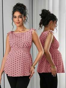 Camiseta de tirantes con estampado de lunares, nudo en los hombros y la cintura, para embarazadas - Rosa - Ver 1