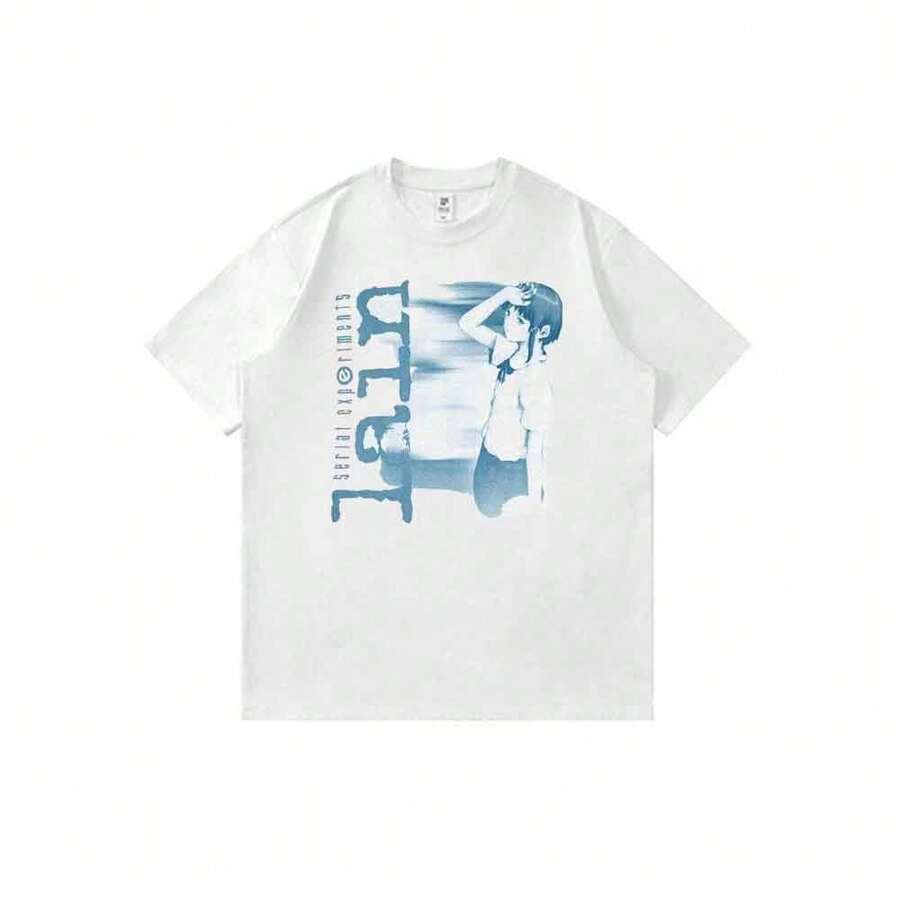 Camiseta unisex con estampado de anime de Serial-Experiments-Lain, manga corta, estilo casual, para uso diario. - Blanco - Ver 1