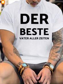 Übergrößen-Herren-T-Shirt mit Crinkle-Textur - Schwarzes, lässiges Kurzarm-Rundhals-T-Shirt mit kräftigem deutschem Textdruck "Best Dad Ever", locker geschnitten, maschinenwaschbar, Ganzjahres-Oberteil für Vatertagsgeschenke, entspanntes Outfit, sportlicher Stil, weicher Stoff, Vater-Bekleidung. - Weiss - Übersicht 2