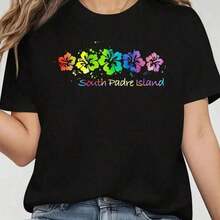 GraphicSouth Camiseta de Playa y Surf en Acuarela de Padre Island, TX - Camiseta de Algodón Casual de Manga Corta con Cuello Redondo para Mujer, Primavera y Verano - Ajuste Cómodo y Relajado, Camiseta con Estampado Gráfico 100% Algodón, Camiseta de Manga Corta para Mujer, Camiseta de Algodón Puro de Alta Calidad con Estampado Minimalista, Tela Suave y Transpirable, Cómoda y Holgada, Adecuada para Uso Diario, Ideal para Vestimenta Casual de Oficina, Apariencia Diaria de Primavera y Verano, Diseño Elegante y Juvenil Ropa De Hombre Camisetas Estampadas, Blusas para Mujer, Camisetas de Manga Corta Estampadas de Una Pieza, Top de Verano, Cuello Redondo - Negro - Ver 5