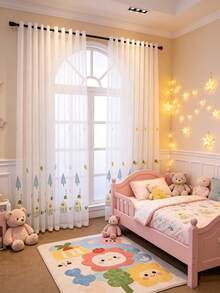 1pc Rod Pocket Kids Curtain, Forest Cabin Design For Boys & Girls, Nursery Bedroom Balcony Sheer Drape - Multicolor - View 5