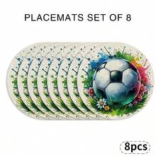 1 Set World Cup Football & Explosion Pattern Round Placemats, Suitable For Spring, Summer, Autumn And Winter. Designed With Multicolor Patterns, Made Of 100% Polyester Fabric - Multicolor - View 19