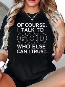 Camiseta de Moda con Estampado de Letras y Cuello Redondo en Tallas Grandes - Negro - Ver 5