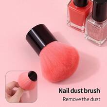 1 pieza Pincel portátil para polvo de uñas, diseño de mango corto de metal con cerdas suaves, limpieza rápida y fácil de polvo de uñas para principiantes y manicura de maquillaje, multiusos - Rosado Sandía - Ver 3