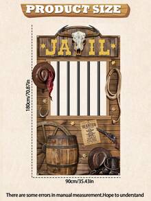 1pc Western Prison Theme Photo Backdrop Cloth, Cowboy Prison Gate Photo Prop, Large Fabric Photography Background For Western Birthday, Bachelorette, Crime Theme Party, Photo Booth Background - Multicolor - View 4