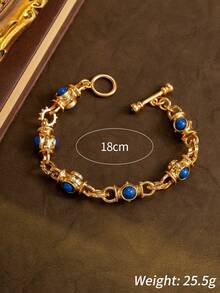 Ensemble de collier, bracelet et boucles d'oreilles de style palais vintage, bijoux de couleur or antique incrustés de faux lapis-lazuli, polyvalent pour les fêtes, le port quotidien, cadeau pour la petite amie ou la meilleure amie - Multicolore - Voir 6
