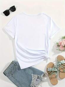 Camiseta deportiva casual para mujer, camiseta de cuello redondo, con rayas de limón, dulce y a la moda, casual de verano, atuendo para el Día de San Valentín, rayas de limón, estilo fresco, limón, rayas, top cómodo para todas las estaciones - Camiseta de manga corta de algodón holgada unisex estilo vintage para mujer. blusas.blusas casuales para dama. - Blanco - Ver 2