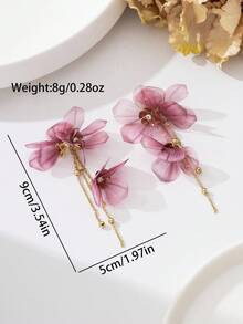 1 Pair Fashionable Beach Vacation Boho Tassel Floral Dangle Earrings, Suitable For Seaside, Travel, Casual Holidays, Delicate Gift - Hot Pink - View 7