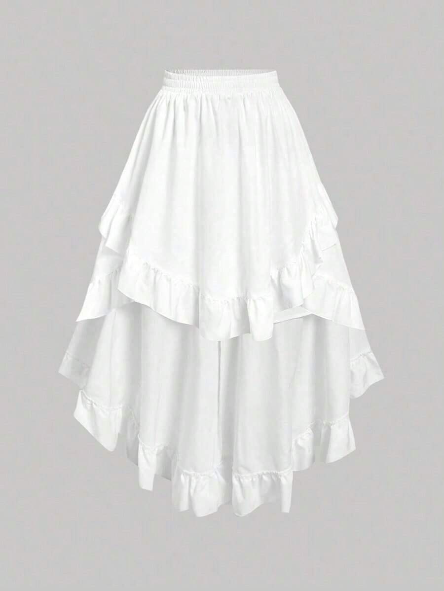MOD Women's Plus Size Burgundy Ruffled Skirt, Vintage Burgundy Ruffled Skirt - White - View 1