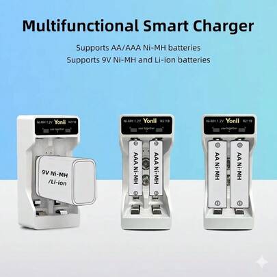 AA/AAA Battery Charger, Single Unit (2 Slots) Smart Fast Charging Channel, Simultaneously Charges 2 AA Or 2 AAA 1.2V Ni-MH Batteries, Also Compatible With Single 9V Ni-MH/Li-Ion Battery, Mini Portable USB Charging Station.