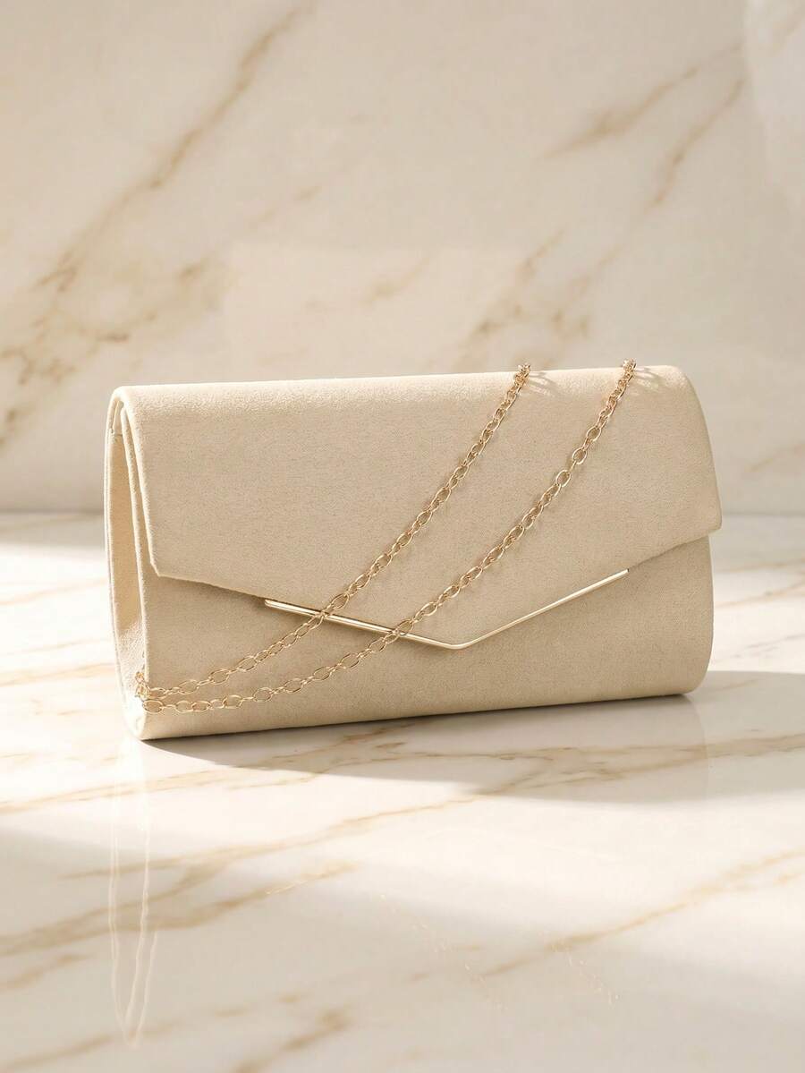 Apricot Envelope Design Party/Wedding Clutch Bag, Women's Chain Shoulder Handbag, Velvet Fashion Wallet - Apricot - View 1