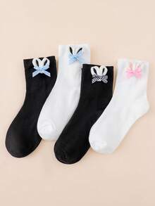 1/2/4 Pairs Women's Handmade Cute Rabbit Ear, Bowknot, Lolita Style Mid-Calf Socks - Multicolor - View 7
