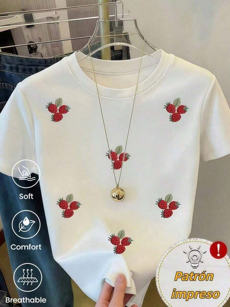 180 g Hecho en México, Moda Primavera/Verano 2026 Camiseta de manga corta, Estampado de dibujos animados, Estilo para parejas, Ropa interior/exterior, Cuello redondo informal para la oficina, Top unisex de una pieza - Blanco - Ver 1