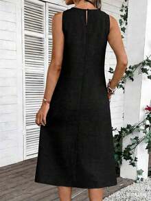 Vestido midi casual con bolsillo para mujer, carnaval de verano, casual - Negro - Ver 2