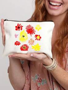 Conjunto de Bolsa de Lona Floral Tropical Colorida e Nécessaire com Zíper, Bolsa Estampada Vibrante com Hibiscos, Girassóis e Margaridas com Nécessaire Correspondente, Bolsa de Ombro Feminina, Sacola de Compras Reutilizável Leve para Praia, Viagem, Trabalho e Escola, Cabe Livros, Laptops e Itens Essenciais Diários, Nécessaire Adequado para Cosméticos - Multicolorido - Visão 14