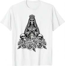 Moderno e informalSanta Muerte Mexican Floral Saint Death T-Shirt,Camiseta informal negra de cuello redondo para hombre,Nuevas camisetas 2026, camisas para niños, ropa para niñas, conjuntos de chicas de televisión, conjuntos a juego para madre e hija - Blanco - Ver 7