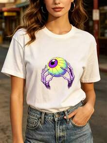 Fashionable Everyday T-Shirt: Fun T-Shirt With Eye-Catching Crab Print, Soft 180g Fabric, Unique Design Ideal As A Family Gift, Unisex Casual T-Shirt, Perfect For Independence Day Parties. - 白色 - 查看 1