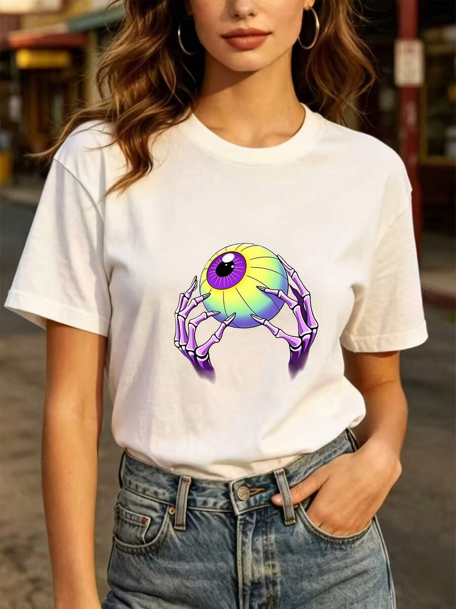 Fashionable Everyday T-Shirt: Fun T-Shirt With Eye-Catching Crab Print, Soft 180g Fabric, Unique Design Ideal As A Family Gift, Unisex Casual T-Shirt, Perfect For Independence Day Parties. - 白色 - 查看 1