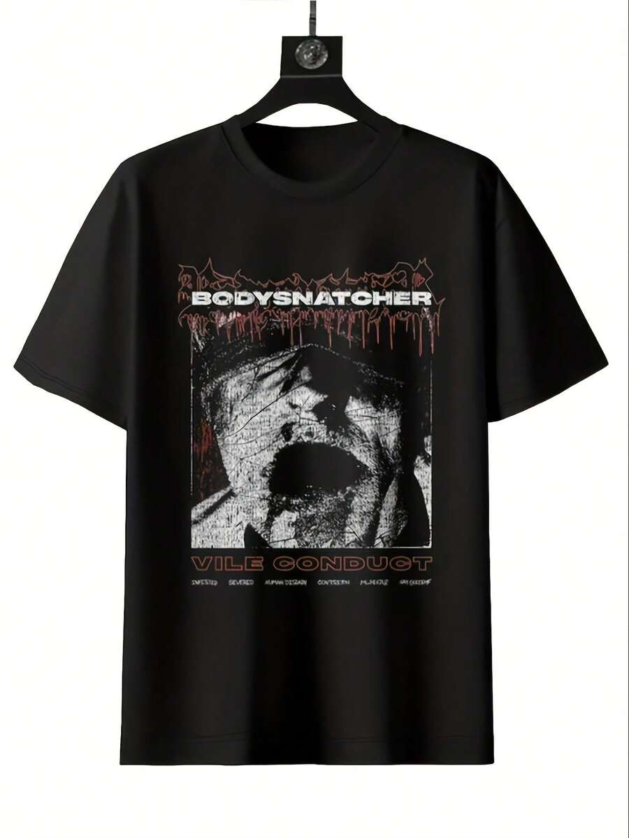 Bodysnatcher Vile Conduct Graphic Tee For Men And Women. Soft And Essential For All-Season Streetwear, This Versatile, Affordable Everyday Wear Makes A Perfect Gift For Fans And Friends. With Its Crisp, Streamlined Cut, This Tee Creates A Clean And Vibrant Look. Its Relaxed Yet Flattering Silhouette Suits All Body Types, Offering A Style That's Both Casual And Sophisticated. - 黑色 - 查看 1