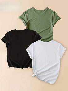 Women's T-Shirts, Women's T-Shirts, 1-Piece Set With Text And Print. 1 Beautiful Women's Clothing Item, A Stylish Casual Sporty Gift, Machine Washable, Short-Sleeved Top With A Round Neck. - 1件黑色隨機圖案 - 查看 2