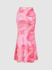 plisada de unicolor con cola de pez para mujer - Rosa - Ver 2