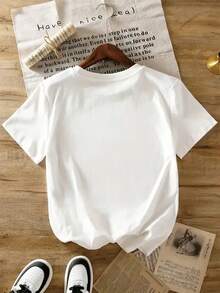 Women's T-Shirt With A Modern And Creative Design, Suitable For Casual Use In Spring And Summer, Comfortable, Elegant And Stylish, With A Round Neck And Loose Fit, 100% Pure Cotton With Short Sleeves. - 白色 - 查看 2