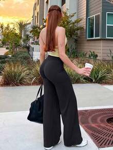 de pantalones anchos de yoga de unicolor y holgados para mujeres, cómodos y versátiles, adecuados para correr, fitness y deportes de yoga - Negro 4 - Ver 4