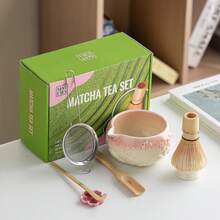 1件/7件套莲花口抹茶茶具套装，包含抹茶碗、抹茶筅、茶漏、抹茶杯、搅拌棒、茶匙、茶碗套装、抹茶冲泡工具、甜点和饮品制作工具、日式礼盒、松金抹茶搅拌套装、抹茶爱好者礼物、返校套装、节日礼盒 - 彩色 - 查看 2