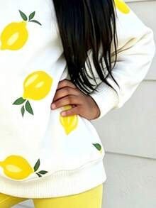 Tween Girl Lemon Print Crew Neck Long Sleeve Sweatshirt And Leggings Set - White - View 5